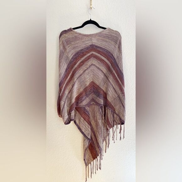 Peruvian Connection boho Striped poncho Shawl with fringe. 109% Pima cotton. S/M - Picture 2 of 6